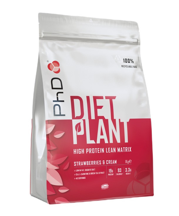 PhD - Diet Plant Jordgubb &amp; Grädde, 1000g | Veganska produkterHälsokostKostproteinGainers och kolhydrater | Apoteka
