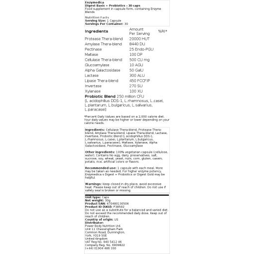 Enzymedica - Digest Basic + Probiotika, 30 kapslar - Bild 2