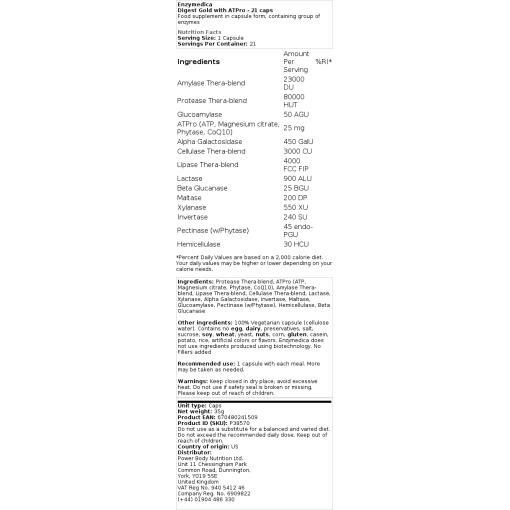 Enzymedica - Digest Gold med ATPro, 21 kapslar - Bild 2