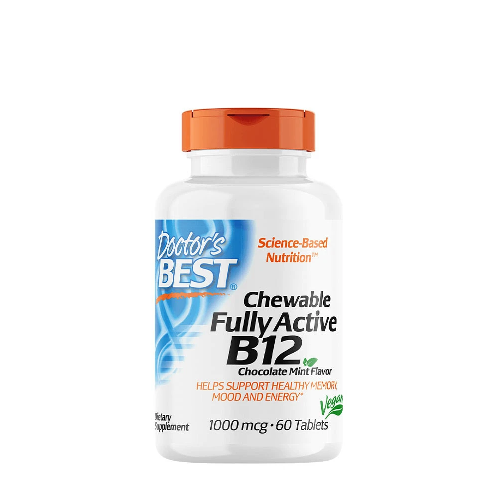 Doctors Best - Tuggbar Helt Aktiv B12 1000 mcg, 60 tabletter, chokladmynta | Vitaminer och MineralerVeganska produkterHälsokostB12Vitamin C | Apoteka