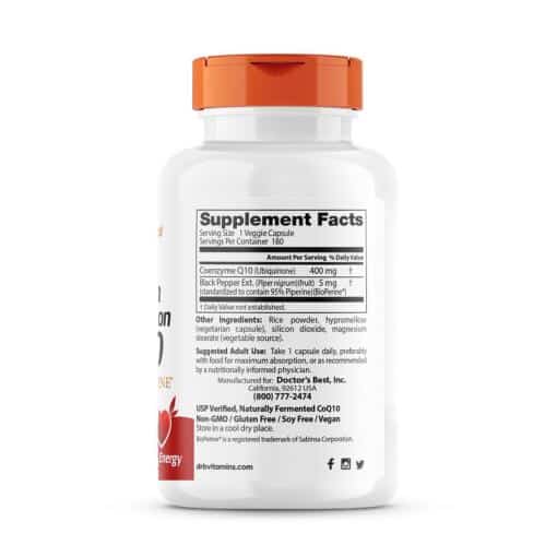 Doctor's Best - Högeffektivt CoQ10, 400 mg, 180 vegetabiliska kapslar - Bild 3