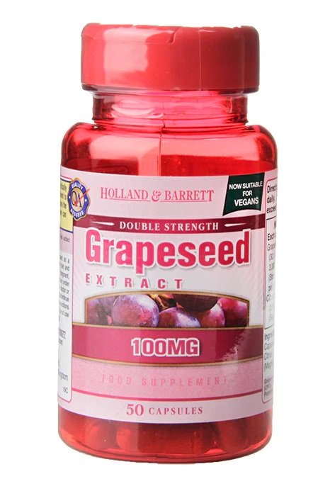 Holland &amp; Barrett - Dubbelstyrka Druvkärneextrakt, 100 mg - 50 kapslar | Hälsa och välbefinnandeAntioxidanterHälsokostÖrter och växtbaserade preparat | Apoteka