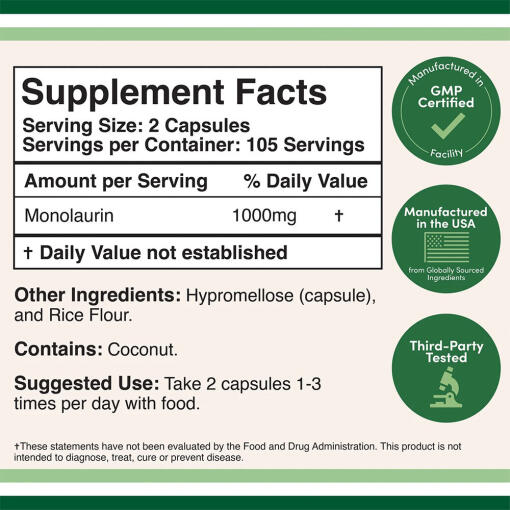 Double Wood Supplements - Monolaurin (210 kapslar) - Bild 2