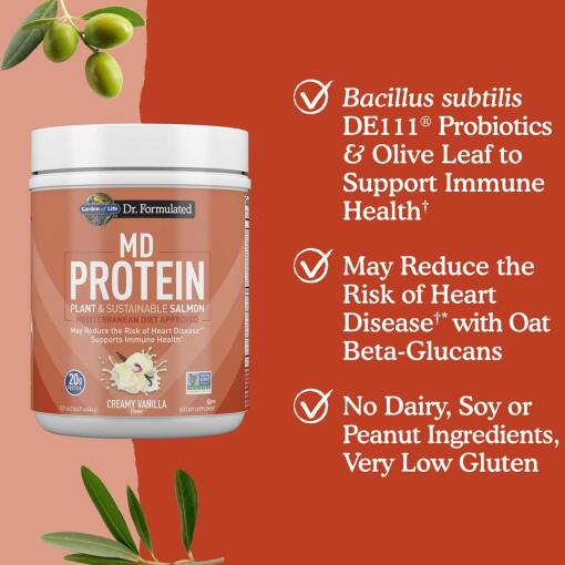 Garden of Life - Dr. Formulated MD Proteinpulver från Växter & Hållbar Lax, Krämig Vanilj - 644g - Bild 4