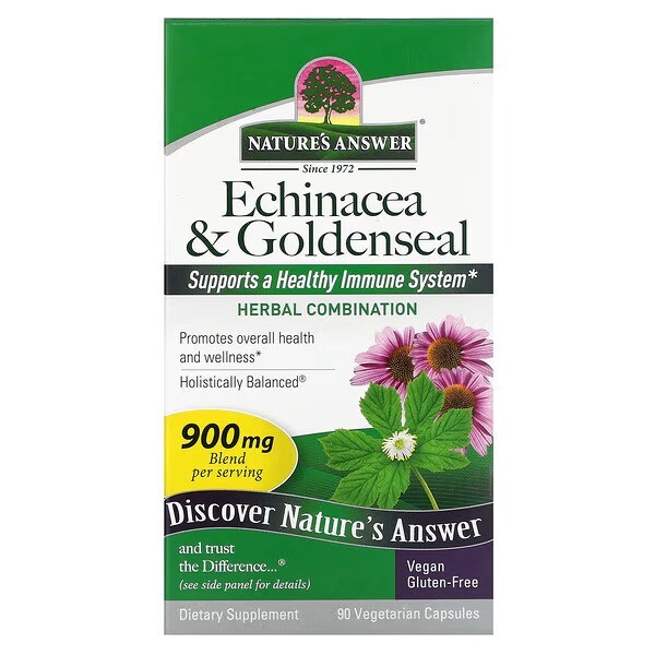 Natures Answer - Echinacea &amp; Goldenseal, Kapslar - 90 st | Vitaminer och MineralerVeganska produkterHälsa och välbefinnandeImmunförsvaretHälsokostNordisk vitalitetÖrter och växtbaserade preparat | Apoteka