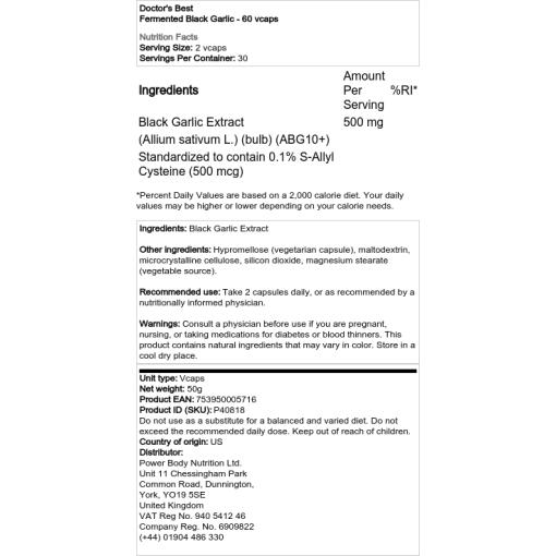 Doctor's Best - Fermenterat svart vitlök, 60 vcaps - Bild 2