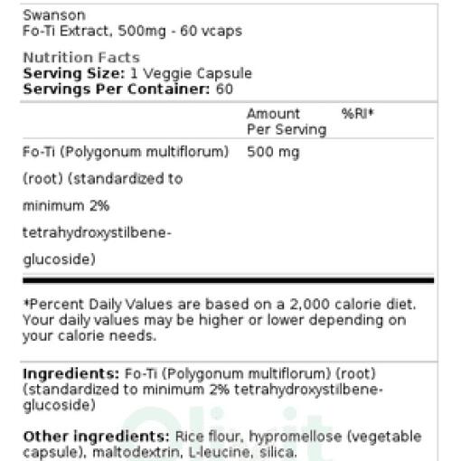 Swanson - Fo-Ti Extrakt, 500 mg - 60 vegetabiliska kapslar - Bild 3