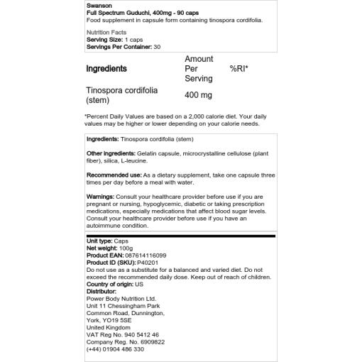 Swanson - Fullspektrum Guduchi, 400 mg - 90 kapslar - Bild 3
