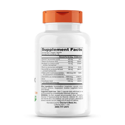 Doctor's Best - Fullt Aktivt B-Komplex med Quatrefolic, 30 vegetabiliska kapslar - Bild 2