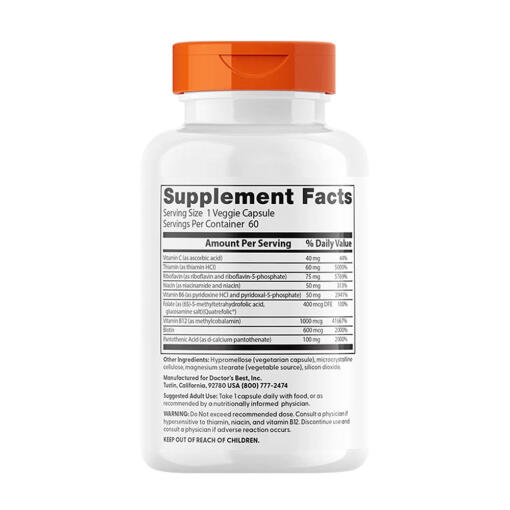 Doctor's Best - Fullt Aktivt B-Komplex med Quatrefolic, 60 vegetabiliska kapslar - Bild 2