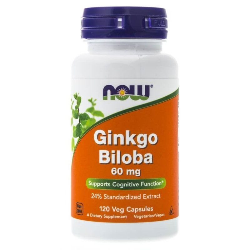NOW Foods - Ginkgo Biloba, 60 mg, 120 vegetabiliska kapslar | Vitaminer och MineralerVeganska produkterHälsa och välbefinnandeMental fokus och minneHälsokostÖrter och växtbaserade preparat | Apoteka