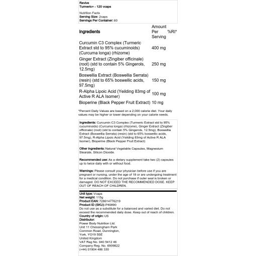 Revive - Gurkmeja+, 120 vegetabiliska kapslar - Bild 2