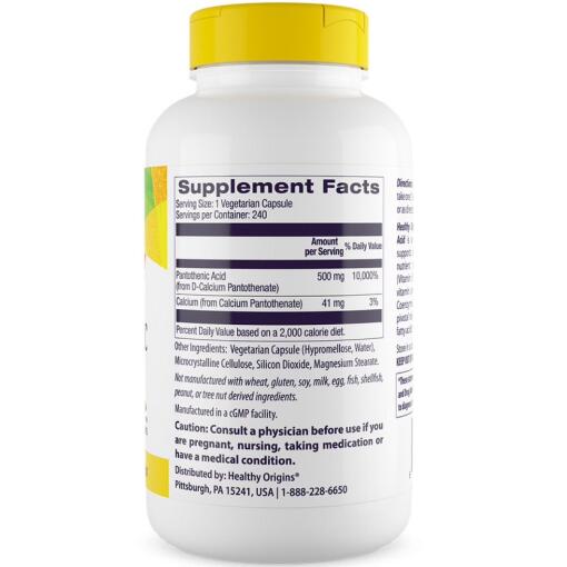 Healthy Origins - Pantothenic Acid, 500 mg, 240 veg. kapslar - Bild 3