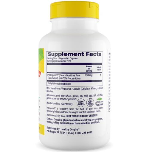 Healthy Origins - Pycnogenol, 100 mg, 120 veg. kapslar - Bild 3
