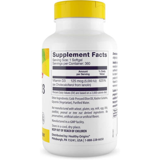 Healthy Origins - Vitamin D3, 5000 IU, 360 mjukkapslar - Bild 4