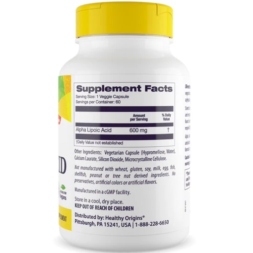 Healthy Origins - Alfa-liponsyra Depot, 600 mg, 60 kapslar - Bild 4