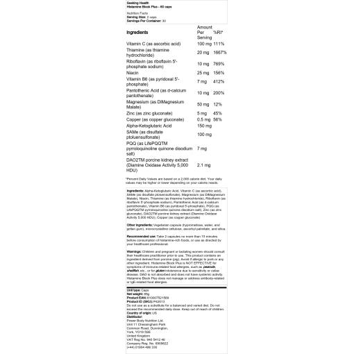 Seeking Health - Histamin Block Plus, 60 kapslar - Bild 2