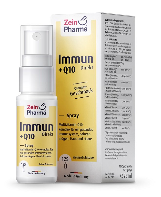 Zein Pharma - Immune + Q10 Direktspray, Apelsin, 25 ml | Hälsa och välbefinnandeÖgonhälsaImmunförsvaretHälsokostNiacinKoenzym Q10 | Apoteka