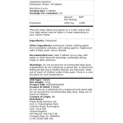 Yamamoto Nutrition - Kaliumcitrat, 90 tabletter - Bild 2
