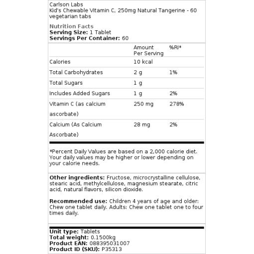 250mg Natural Tangerine - 60 vegetariske tabletter