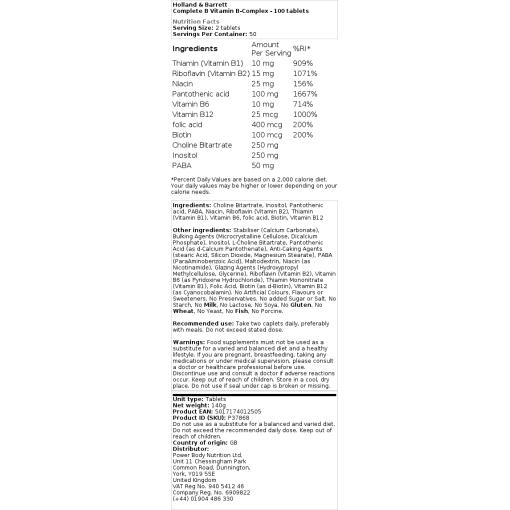 Holland & Barrett - Komplett B-vitaminkomplex, 100 tabletter - Bild 2