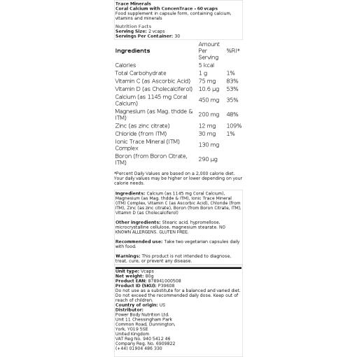 Trace Minerals - Korallkalcium med koncentrat, 60 veganska kapslar - Bild 2
