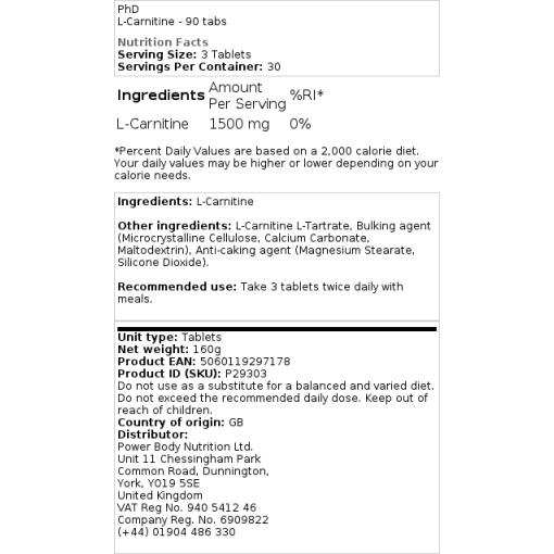 PhD - L-Carnitin, 90 tabletter - Bild 2