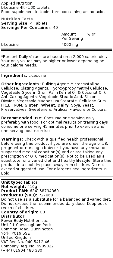 Applied Nutrition - L-Leucine 4K, 160 tabletter - Bild 2