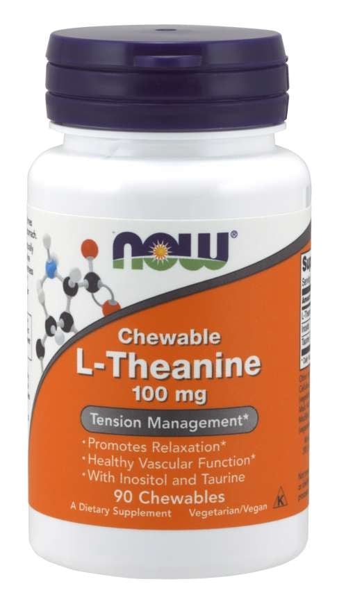 NOW Foods - L-Theanin med Inositol och Taurin, 100 mg - 90 tuggtabletter | Vitaminer och MineralerVeganska produkterHälsa och välbefinnandeAminosyror och BCAAMental fokus och minneImmunförsvaretHälsokostSömnstödFitness och träningTaurin | Apoteka