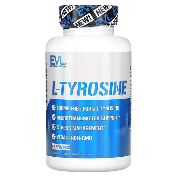 EVLution Nutrition - L-Tyrosin, 60 vegetabiliska kapslar | Veganska produkterHälsa och välbefinnandeHälsokostL-tyrosin | Apoteka