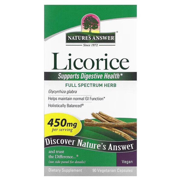Natures Answer - Lakritsrot, 450 mg, 90 vegetabiliska kapslar | Veganska produkterHälsa och välbefinnandeHälsokostÖrter och växtbaserade preparat | Apoteka