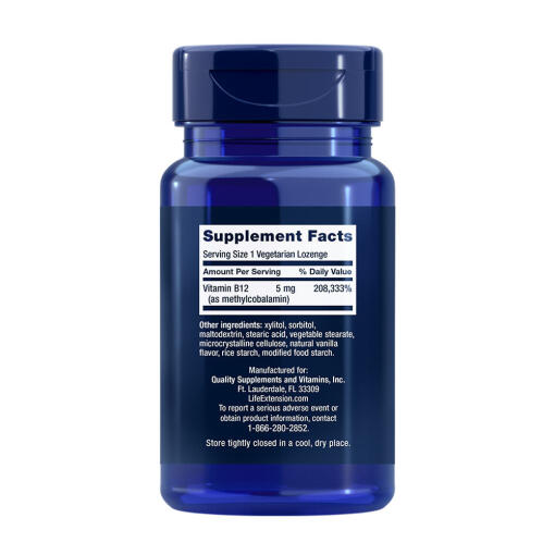 Life Extension - Vitamin B12 Metylkobalamin, 5 mg, 60 sugtabletter - Bild 2