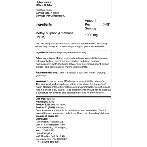 Higher Nature - MSM, 90 tabletter - Bild 2