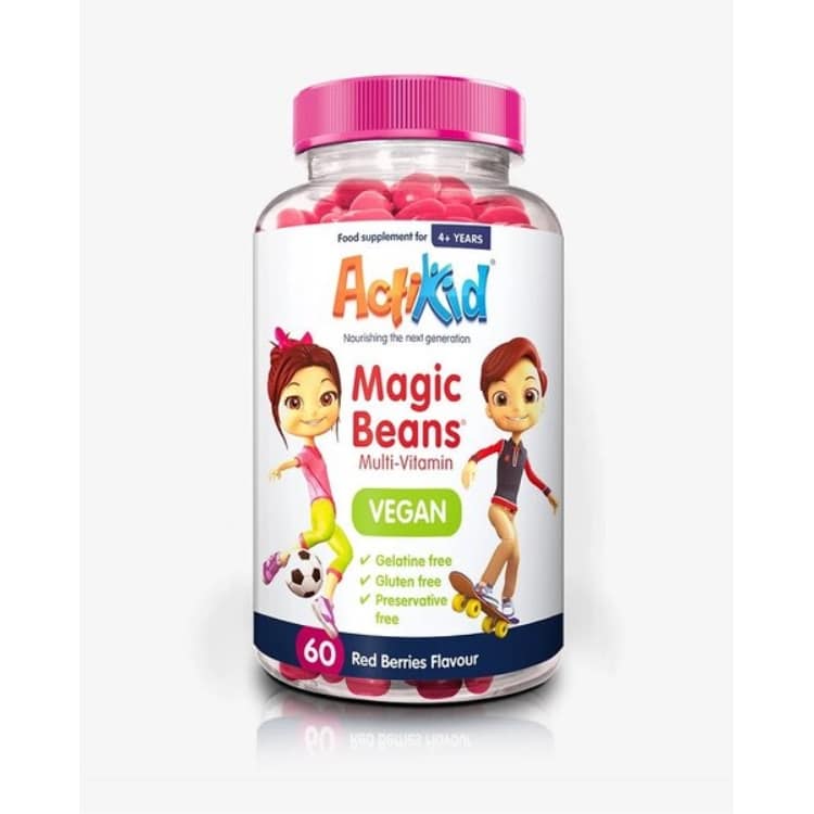 ActiKid - Magic Beans Multi-Vitamin, Veganska, Röda Bär - 60 bönor | Vitaminer och MineralerVeganska produkterHälsa och välbefinnandeMultivitaminerHälsokost | Apoteka