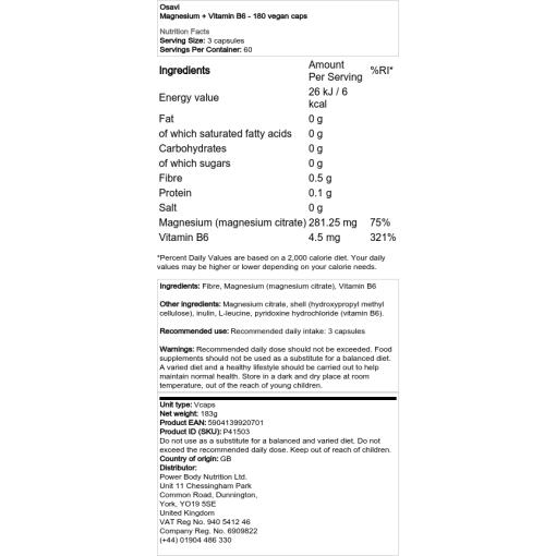 Osavi - Magnesium + B6-vitamin, 180 veganska kapslar - Bild 2