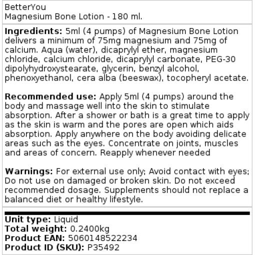 BetterYou - Magnesium Bone Mineral Lotion, 180 ml - Bild 2