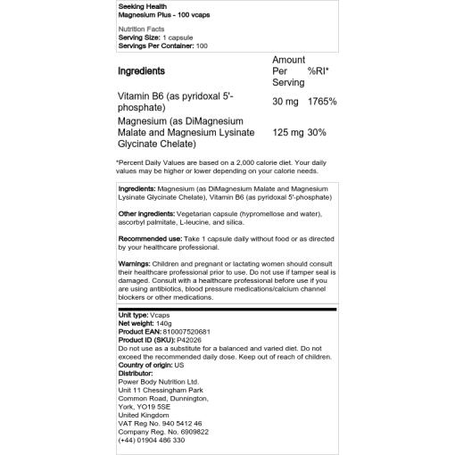 Seeking Health - Magnesium Plus, 100 kapslar - Bild 2