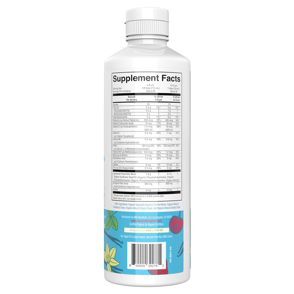 Mary Ruth's - Flytande Multivitamin för Barn, Liposomal Jordgubb Körsbär & Vanilj, 450 ml - Bild 4