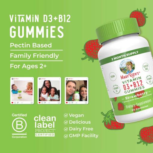 MaryRuth's - Vitamin D3+B12 Gummies, Jordgubb, 60 gummibjörnar - Bild 4
