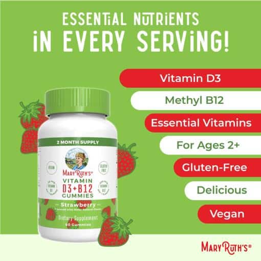 MaryRuth's - Vitamin D3+B12 Gummies, Jordgubb, 60 gummibjörnar - Bild 6