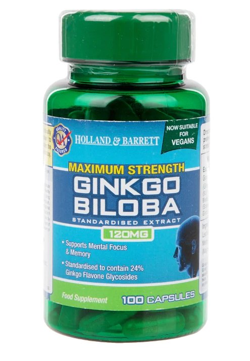 Holland &amp; Barrett - Ginkgo Biloba Maximal Styrka, 120 mg - 100 kapslar | Hälsa och välbefinnandeMental fokus och minneHälsokostÖrter och växtbaserade preparat | Apoteka