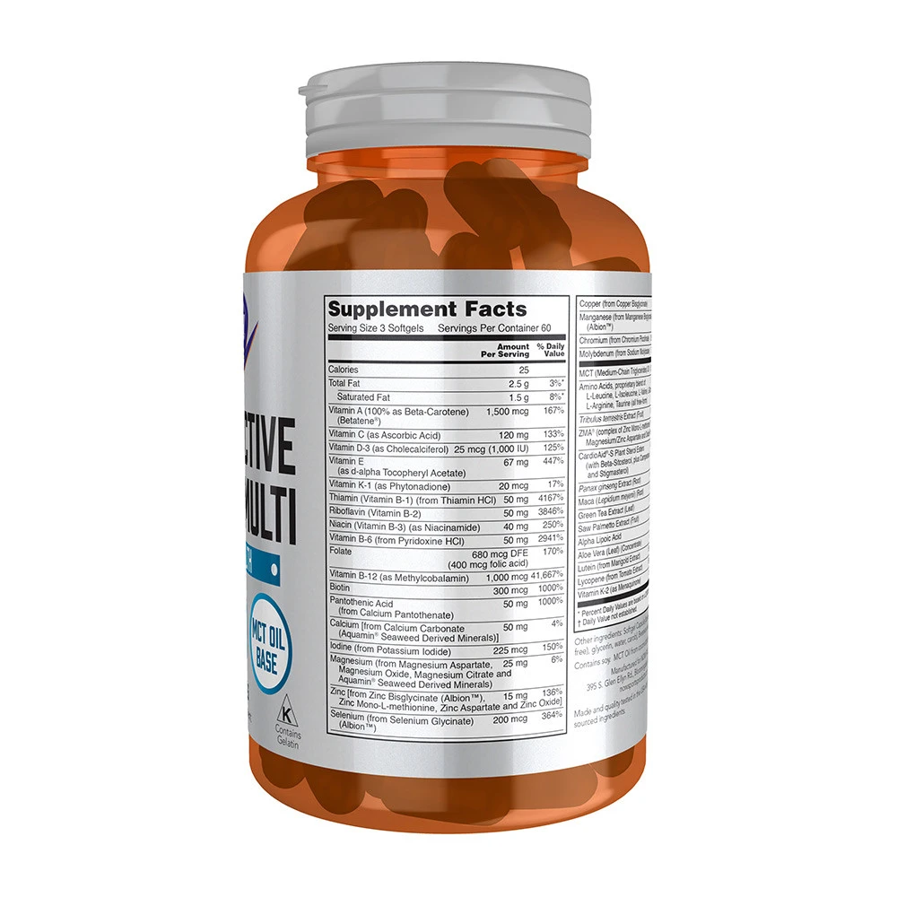 NOW - Aktiv Sport Multivitamin för män, 180 mjukkapslar - Bild 2