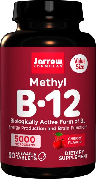 Jarrow Formulas - Metyl B-12, 5000 mcg (körsbärssmak) - 90 tuggtabletter | Vitaminer och MineralerHälsa och välbefinnandeVissa vitaminerHälsokostB12Nordisk vitalitet | Apoteka