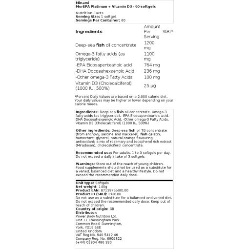 Minami - MorEPA Platinum + Vitamin D3, 60 mjukkapslar - Bild 2