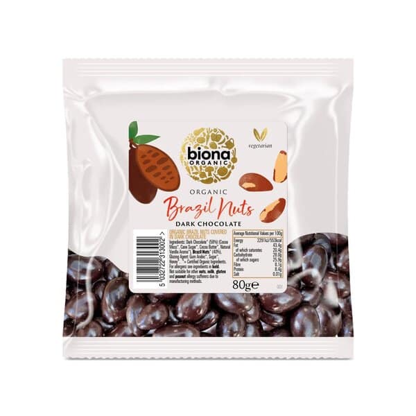 Biona Organic - Mörk chokladöverdragna paranötter, 80 g | Hälsokost | Apoteka