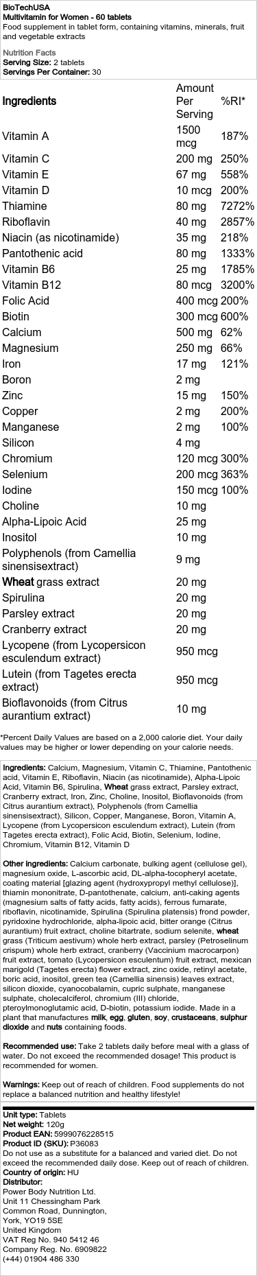 BioTechUSA - Multivitamin för kvinnor, 60 tabletter - Bild 2