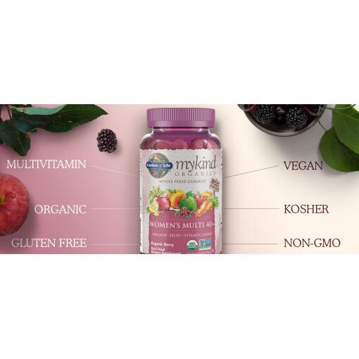 Garden of Life - Mykind Organics Kvinnors Multi 40+ Gummies, Ekologiska Bär - 120 Veganska Gummibjörnar - Bild 4
