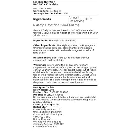 Essence Nutrition - NAC 600, 90 tabletter - Bild 2