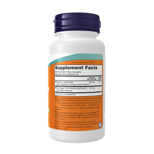 NOW Foods - Magnesiumglycinat med BioPerine®, 180 kapslar - Bild 2