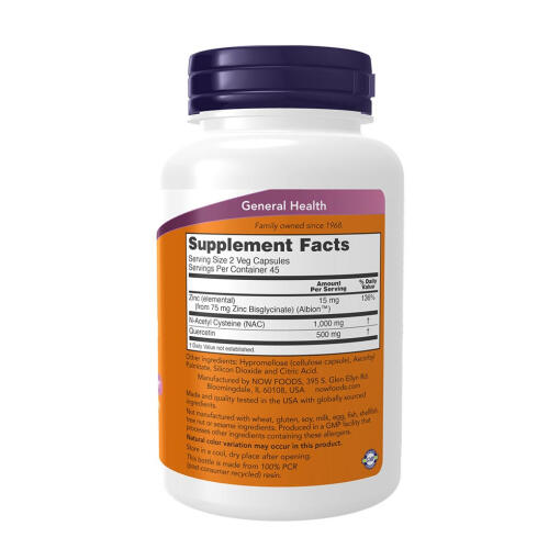 NOW Foods - NAC Quercetin & Zink, 90 vegetabiliska kapslar - Bild 2